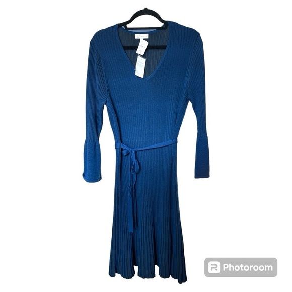 NWT Neiman Marcus midi sweater dress navy/black size Large - Picture 1 of 4